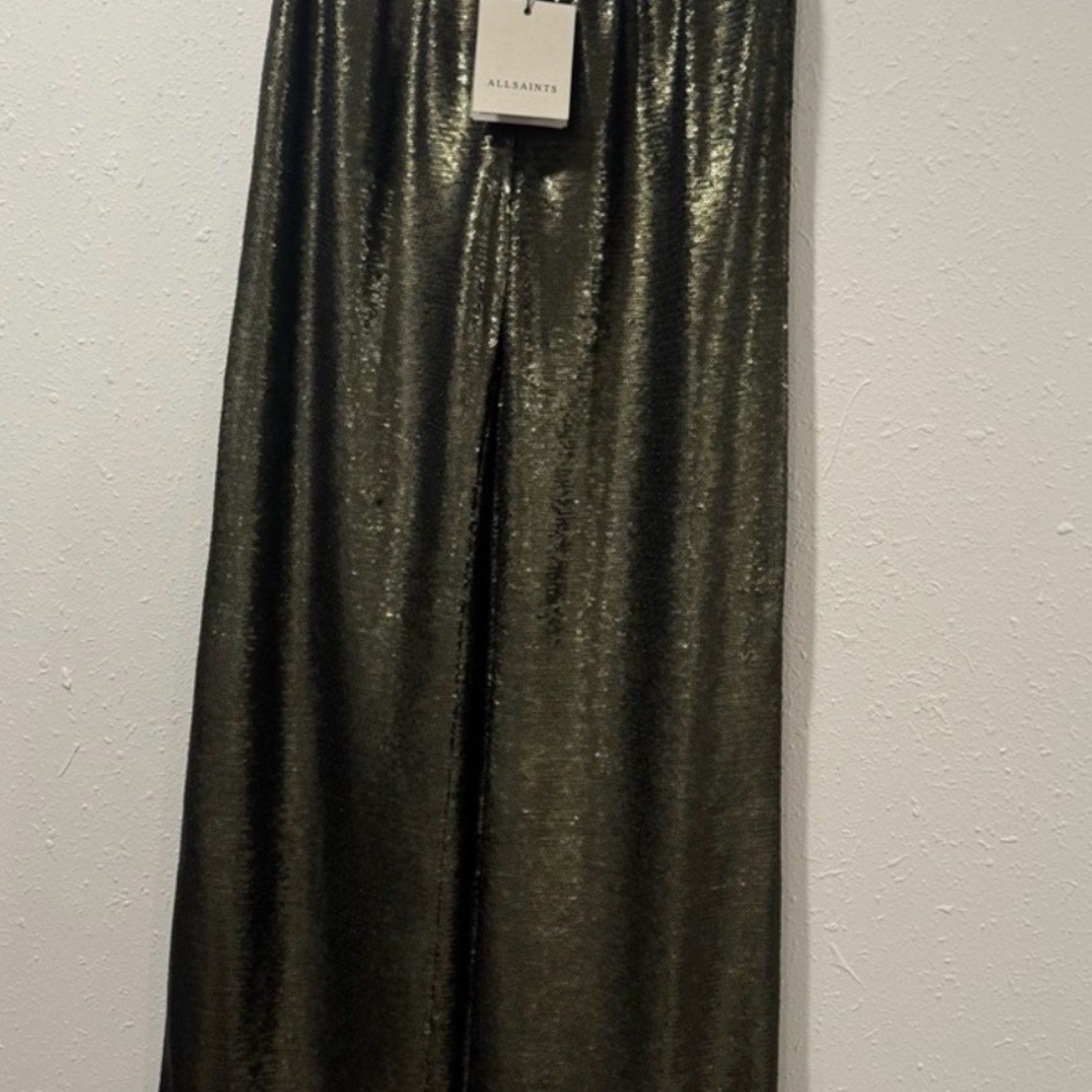 Charli All Saints Sequin Wide Leg Olive Green Pants Size 4 New with Tags NWT